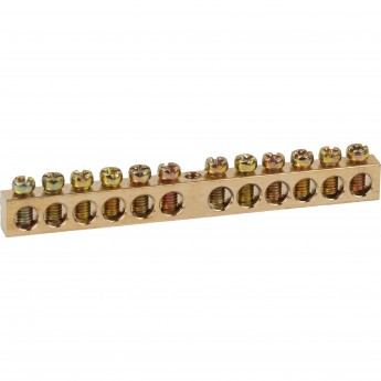 Шина ЭРА "земля-ноль" 6х9мм 10/1 с креплениями по центру латунь