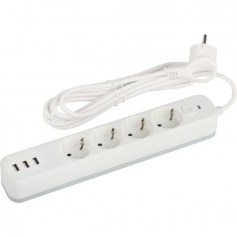 Удлинитель с сетевым фильтром ЭРА Б0059567 4х1.5м с заземлем 10А USF-4es-1.5m-3xUSBA-W +3xUSBA 3.1A с выключателем с базовой защитой